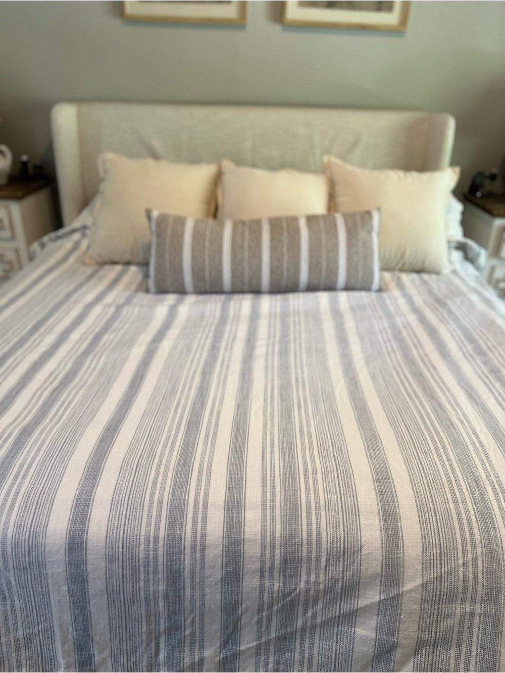Pottery Barn HAWTHORN STRIPED Cotton Duvet Cover Full/Queen Chambray Blue